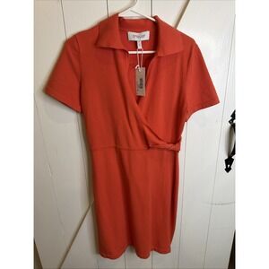 Derek Lam 10 Crosby Raylen Twist Short Sleeve Orange Sweater Dress Size Medium